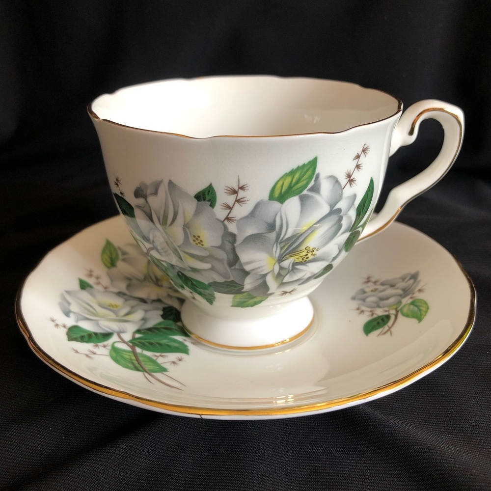 Vintage Royal Kent Camellia Bone China Tea Cup and Saucer Staffordshire England